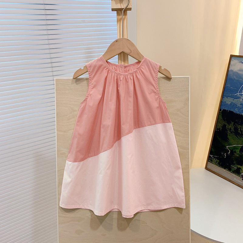 さらっと涼しく毎日が可愛く決まる 女の子ノースリーブワンピース 配色切替ゆったりAライン コットン 80~150cm