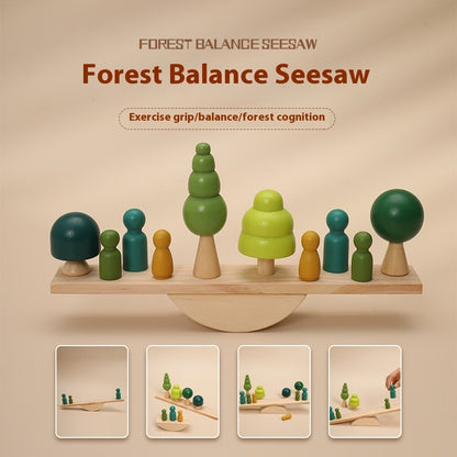 森の動物デザインの木製知育トイ
