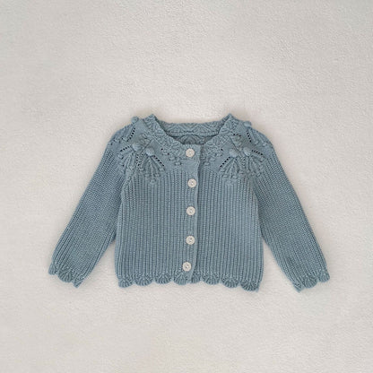 丸首スタイルの柔らかいコットン素材ベビーカーディガン
