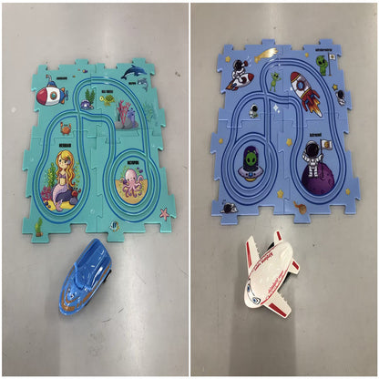 電動パズルレールカー 論理ルートDIYトロリー 恐竜・森・宇宙・海の4テーマ知育パズルトラック 3歳頃から Lumisei Prime