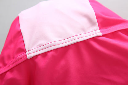 ベビー女の子 フラミンゴ柄 スイムロンパース ラッシュガード一体型 前開きジップ サンハット付き ライトピンク