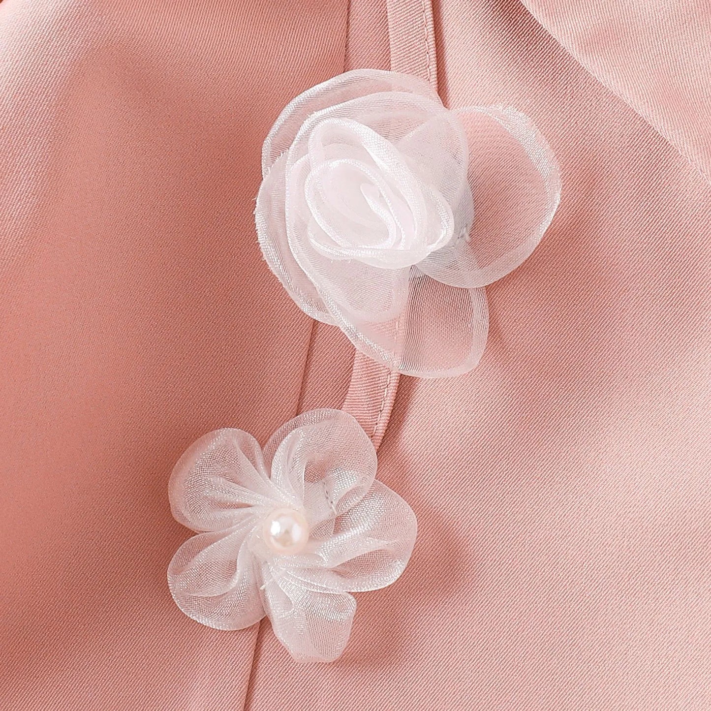 きちんと可愛くおしゃれ見えする 女の子襟付き長袖トップス＆ロングパンツ2点セット フラワーモチーフ コットン素材 ピンク 90〜140cm