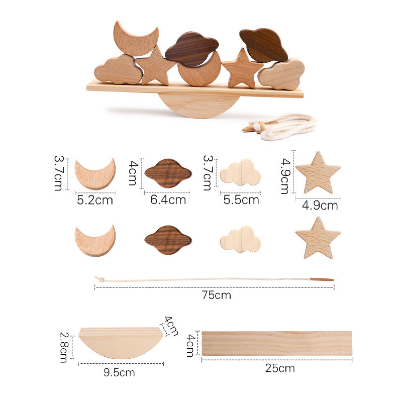 さまざまな形の木製ブロックがテーブルに並んだ俯瞰画像
