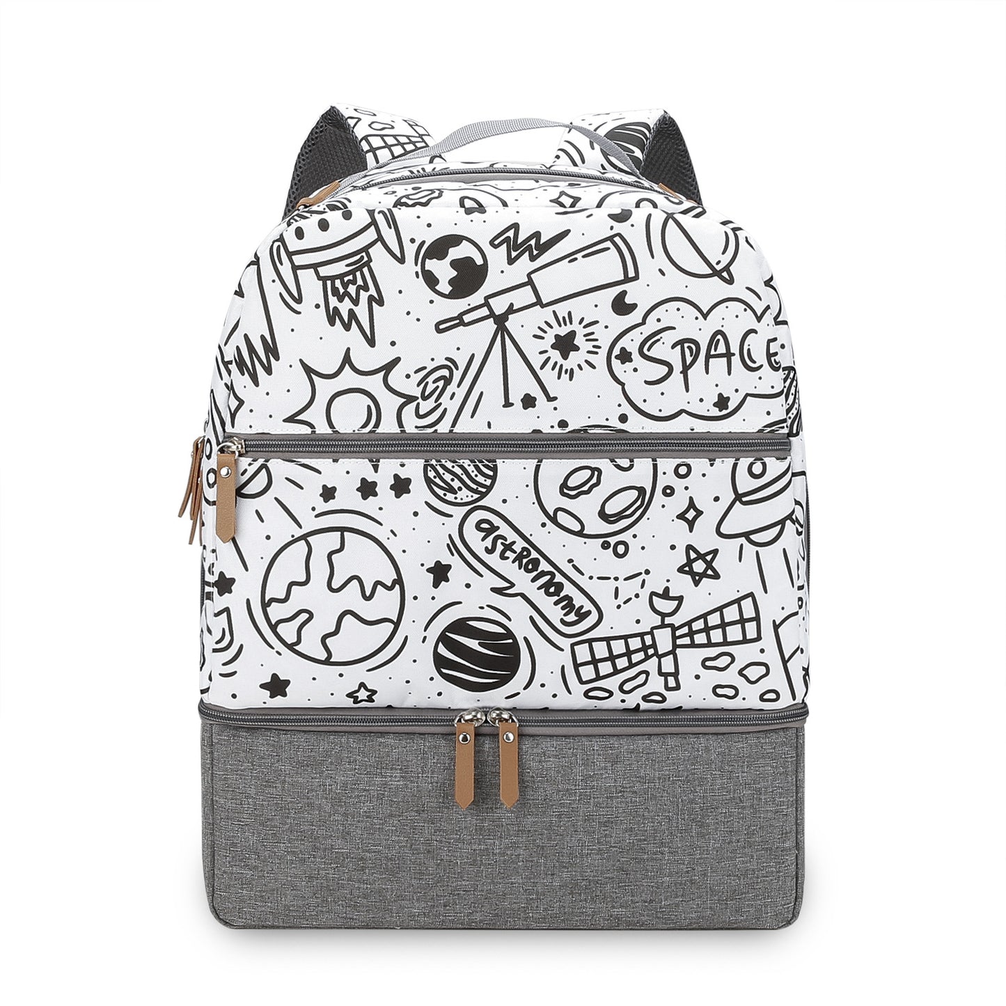 保冷ポケット付きおむつリュック｜ベビーカー取付ストラップ対応 防水オックスフォード 乾湿分離 34×15×44cm