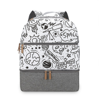 保冷ポケット付きおむつリュック｜ベビーカー取付ストラップ対応 防水オックスフォード 乾湿分離 34×15×44cm