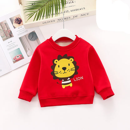 ライオン柄プリント入り男女兼用キッズ裏起毛トレーナー
