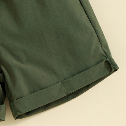 涼しくきれい見えが叶う 女の子ワンショルダートップス＆ショートパンツセット リブ×コットン素材 90~130cm