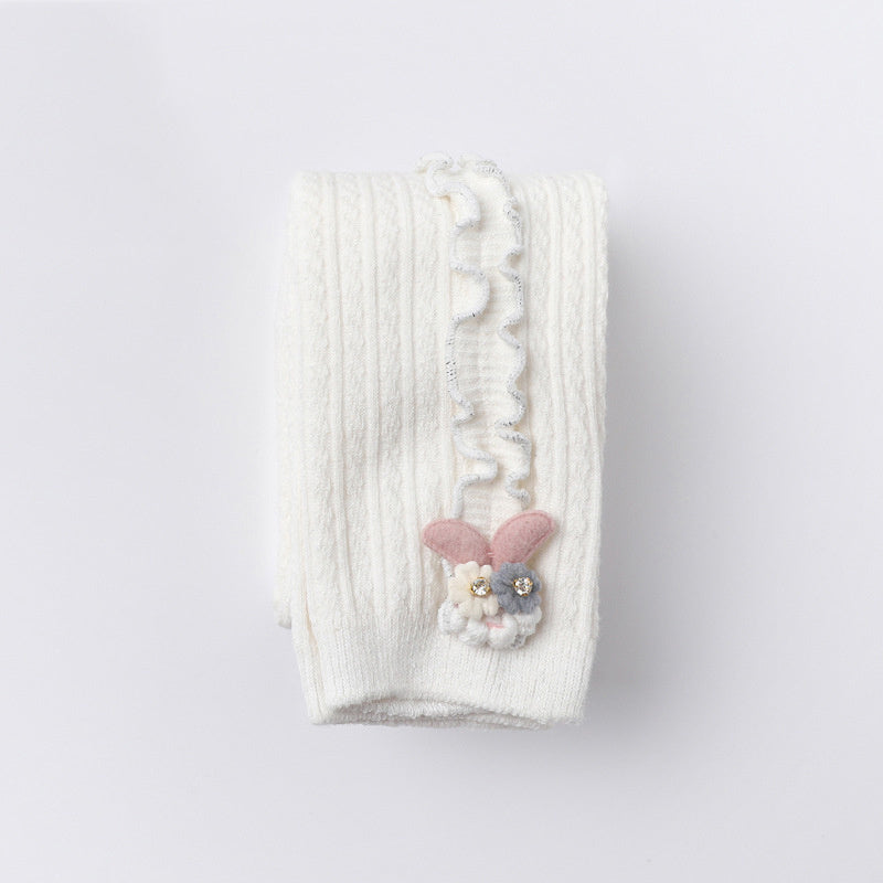 うさぎワッペン付きベビーコットンニットパンツ正面画像
