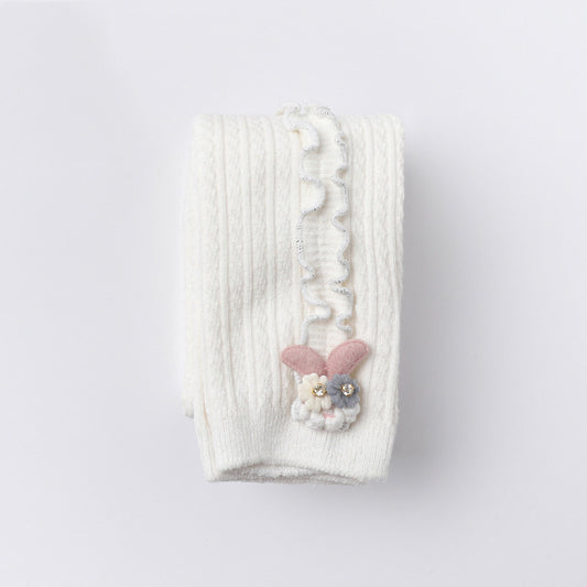 うさぎワッペン付きベビーコットンニットパンツ正面画像
