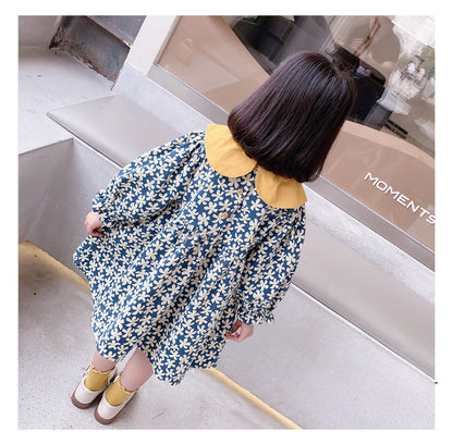 ふんわりビッグカラーが上品に映える 女の子プリンセスワンピース 小花柄 コットン 90〜130cm