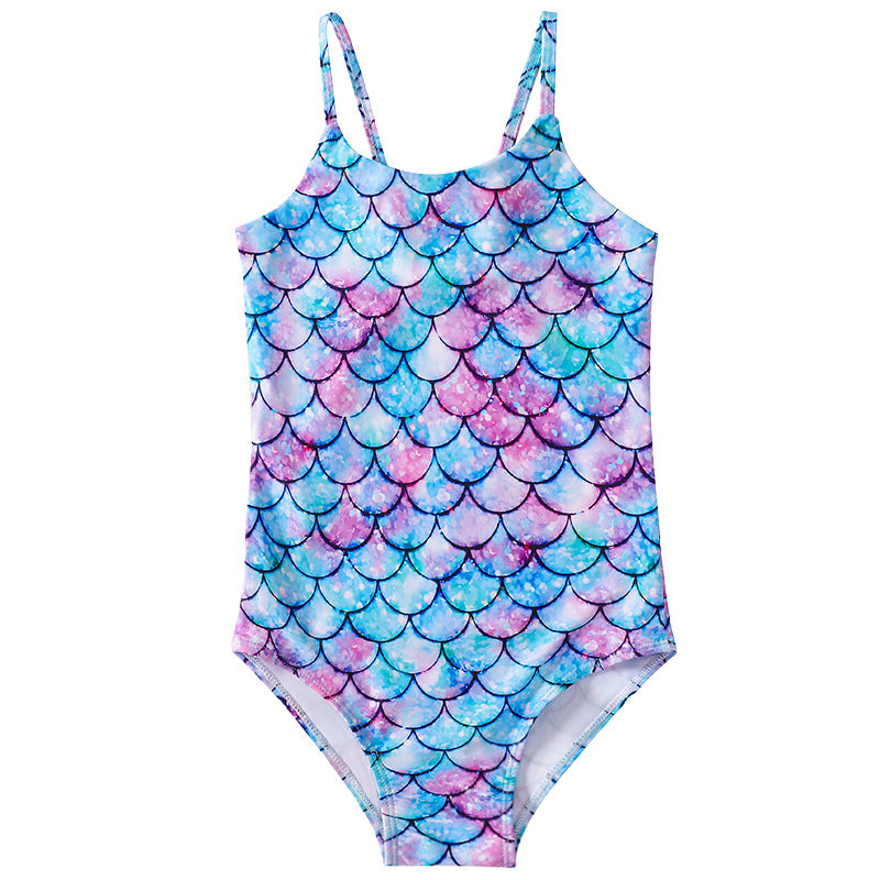 キッズ女の子 マーメイドスケール柄ワンピース水着 肩ストラップ調整可 高伸縮 速乾 スイムウェア（100・110・120・130・140・150cm）