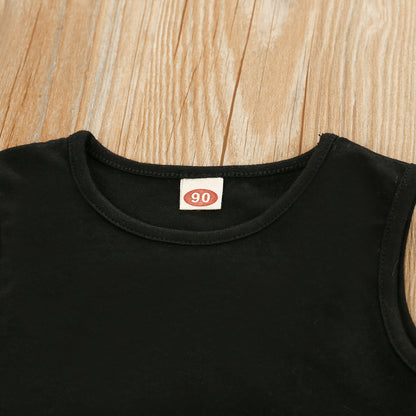 甘辛レオパードで大人かわいい 女の子ノースリーブトップス＆チュールスカートセット リボン付き コットン素材 90~130cm