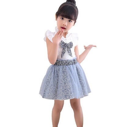 ふんわり花柄とリボンが上品に映える 女の子シフォン風ノースリーブトップス＆フレアスカートセット コットン混素材 90~130cm