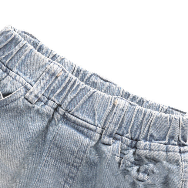 ウエストゴム仕様のキッズコットンパンツ全体画像
