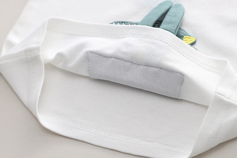 きちんと見えで動きやすい 男の子ポロシャツセットアップ アニマルカートゥーン 刺繍アップリケ コットン 80〜130cm