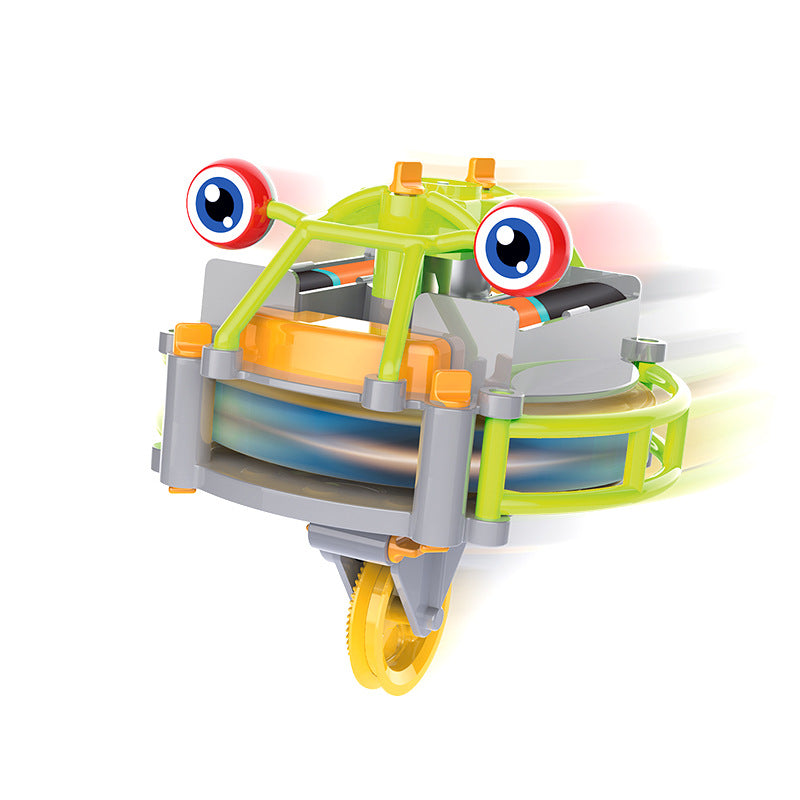 斜め角度から見たグリーンの綱渡りロボットイメージ
