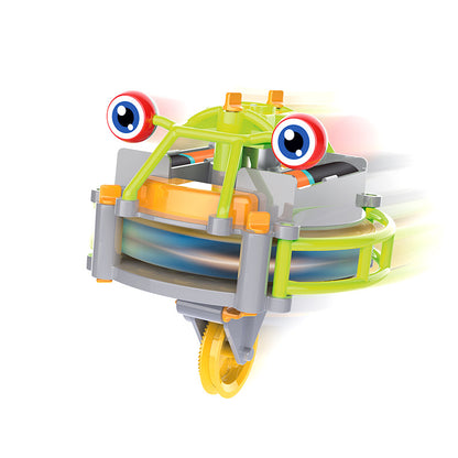 斜め角度から見たグリーンの綱渡りロボットイメージ
