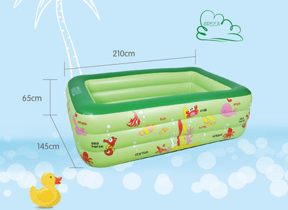 庭やベランダで水あそびが広がる PVCインフレータブル ベビーパドリングプール 210 x 145 x 65cm（ブルー・グリーン）4kg