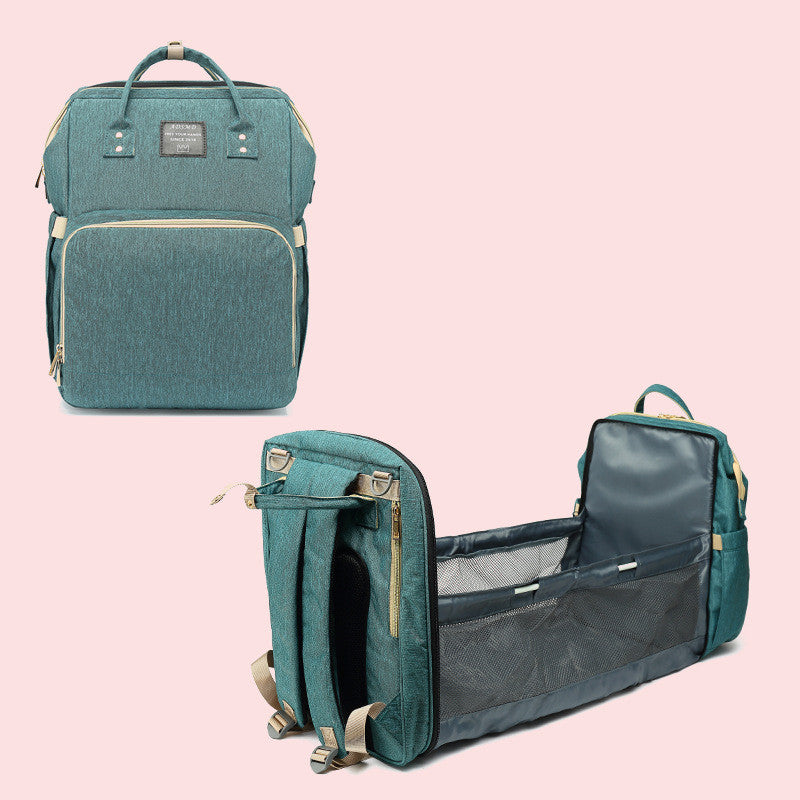 【折りたたみベッド一体型】防はっ水マザーズリュック 20〜35L 哺乳瓶ポケット付き ダブルストラップ ジッパー開閉