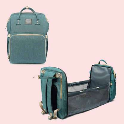 【折りたたみベッド一体型】防はっ水マザーズリュック 20〜35L 哺乳瓶ポケット付き ダブルストラップ ジッパー開閉