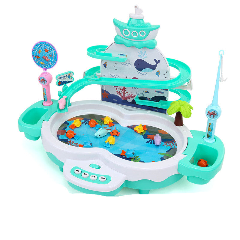 白背景でレイクグリーンの電動マグネットフィッシングトイを斜めから見た全体イメージ
