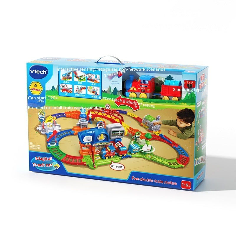 エレクトリックトレインステーションのパッケージ箱とセット内容がわかる正面イメージ
