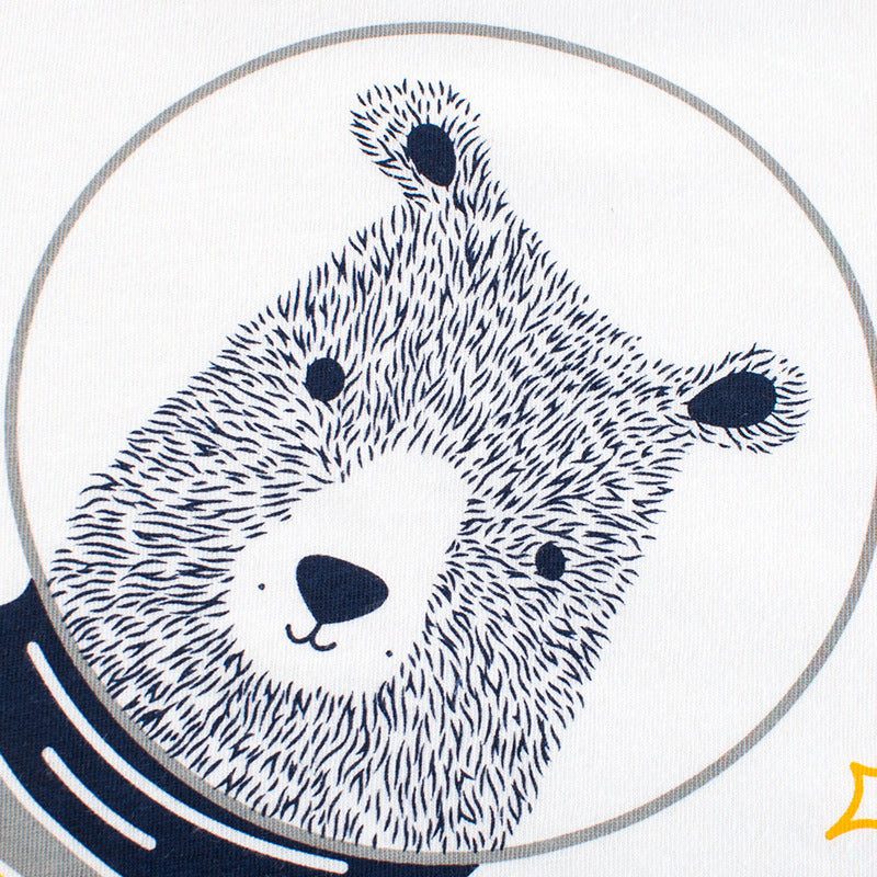 やわらかソフト加工でさらっと快適 子ども半袖Tシャツ 宇宙飛行士くまカートゥーン柄 グレー配色 90〜140cm