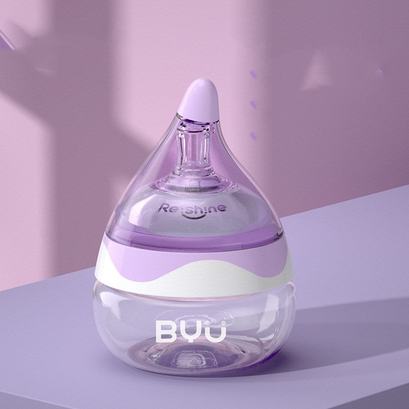 ラベンダーの広口ガラス哺乳瓶 空気抜きバルブで飲みやすい（アンチコリック・授乳グッズ）
