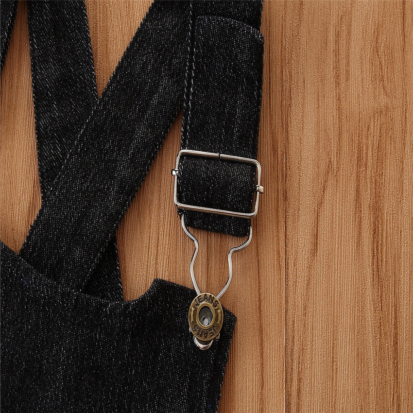 涼しく上品にきまる 女の子パフスリーブTシャツ×デニム風ジャンパースカート スカートセット コットン 80~120cm