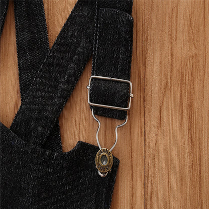 涼しく上品にきまる 女の子パフスリーブTシャツ×デニム風ジャンパースカート スカートセット コットン 80~120cm