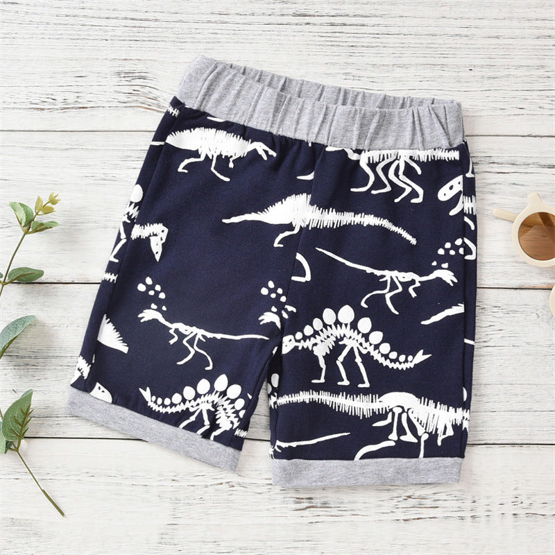 元気に動ける夏のデイリーが一枚で決まる 子ども半袖Tシャツ上下セット 恐竜骨プリント コットン95% 80~120cm