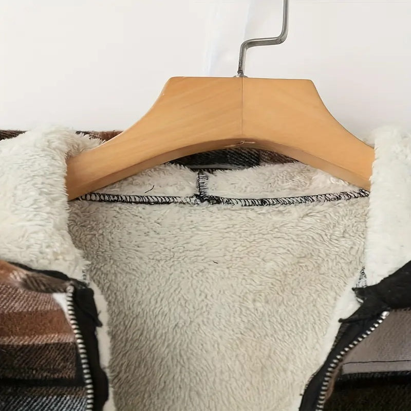 エレガントチェック柄フード付きレディースジャケット 軽量フルジップ 秋冬向け 洗練シルエット | Elegant Plaid Hooded Women’s Jacket Lightweight Full-Zip Coat Lumisei Prime