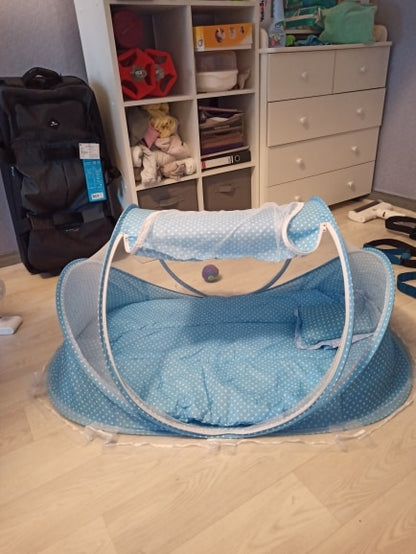 メッシュ ポリエステル 折りたたみベビー蚊帳テント｜110×65×60cm マット＆ピロー付き