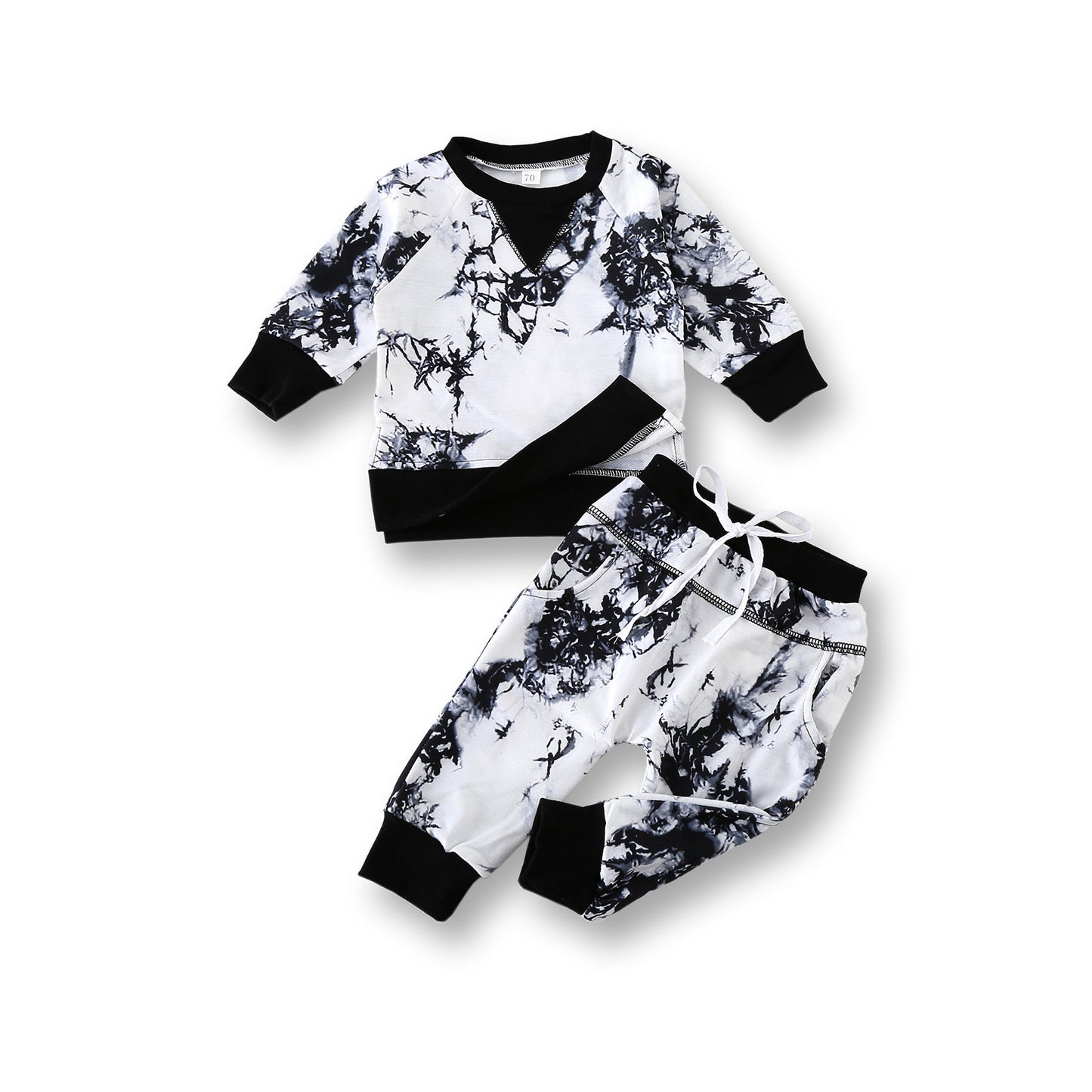 動きやすく毎日コーデが決まる 子どもカモフラ柄トレーナー×ロングパンツ2点セット コットン 70–100cm