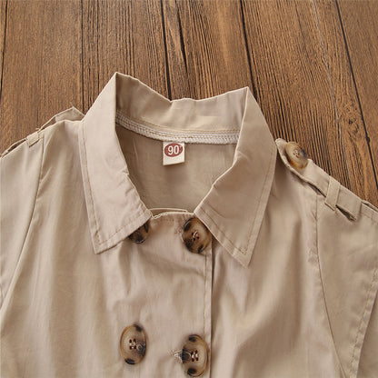 きちんと可愛いが叶う 女の子シャツワンピース 無地ダブルボタン コットン混 Aライン 半袖 110〜160cm