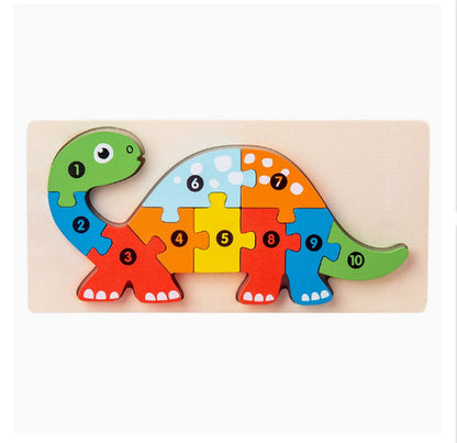 ブラキオサウルスモチーフの木製立体パズルピース完成イメージ（厚みのあるピース）
