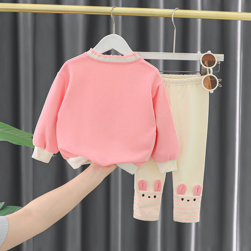 ふんわり立体うさ耳が愛らしい 女の子トレーナー&レギンス上下セット うさぎモチーフ コットン 80〜120cm