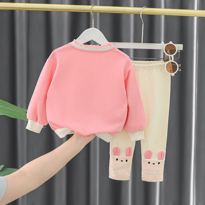 ふんわり立体うさ耳が愛らしい 女の子トレーナー&レギンス上下セット うさぎモチーフ コットン 80〜120cm