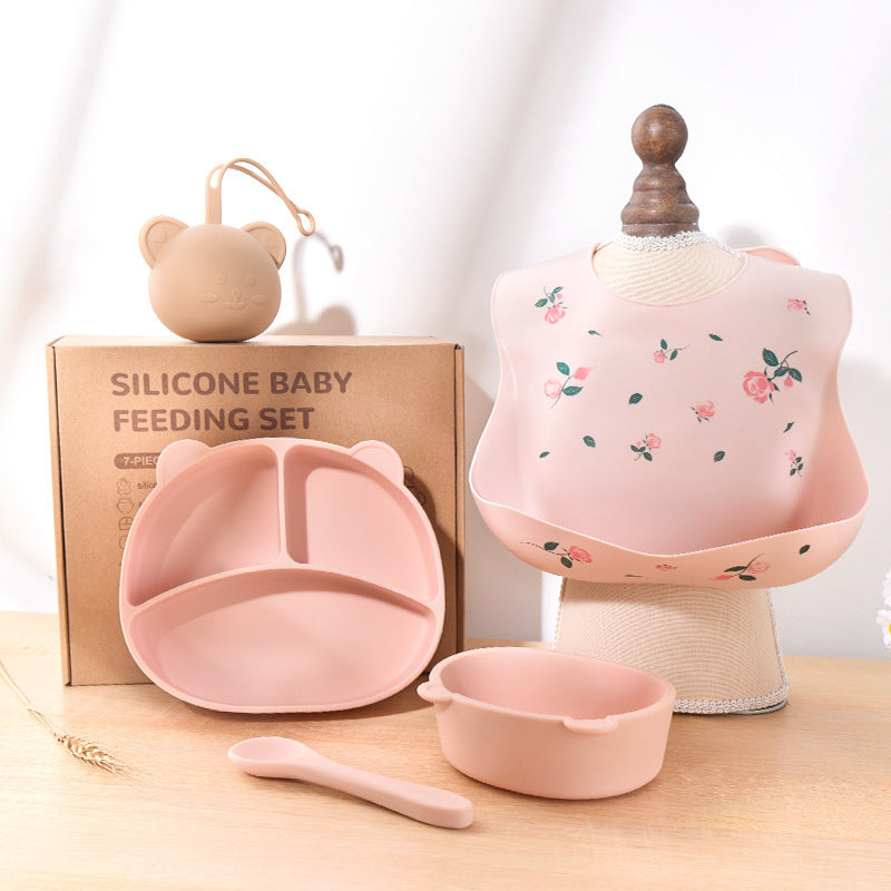 3Dベアデザインのシリコンベビー食器セット
