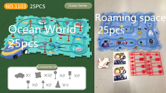 電動パズルレールカー 論理ルートDIYトロリー 恐竜・森・宇宙・海の4テーマ知育パズルトラック 3歳頃から Lumisei Prime