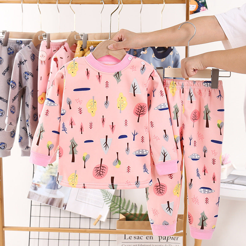 キッズ裏起毛コットン上下セット 長袖トップス＆ロングパンツ 極暖・ふんわり厚手 100–130cm | Children Plus-Velvet Cotton Warm Clothing Set Long Trousers 100–130cm Lumisei Prime