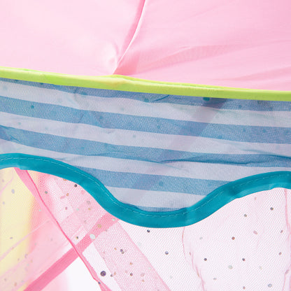 キッズ室内テント 上部フリルのディテール ピンク×ブルー 生地アップ
