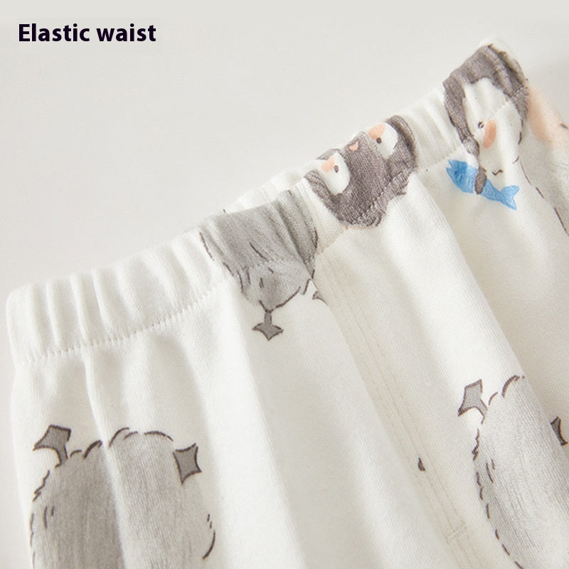 総ゴムウエスト仕様のペンギン柄ロングパンツウエスト部分ディテール
