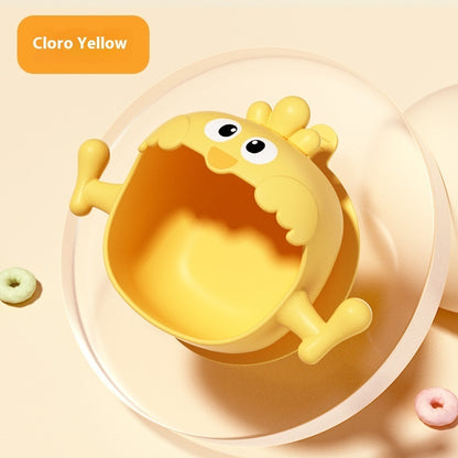 イエローひよこベビーボウルの内側カラーと形状を見せたクローズアップ画像（ひよこシリコンベビーボウル）
