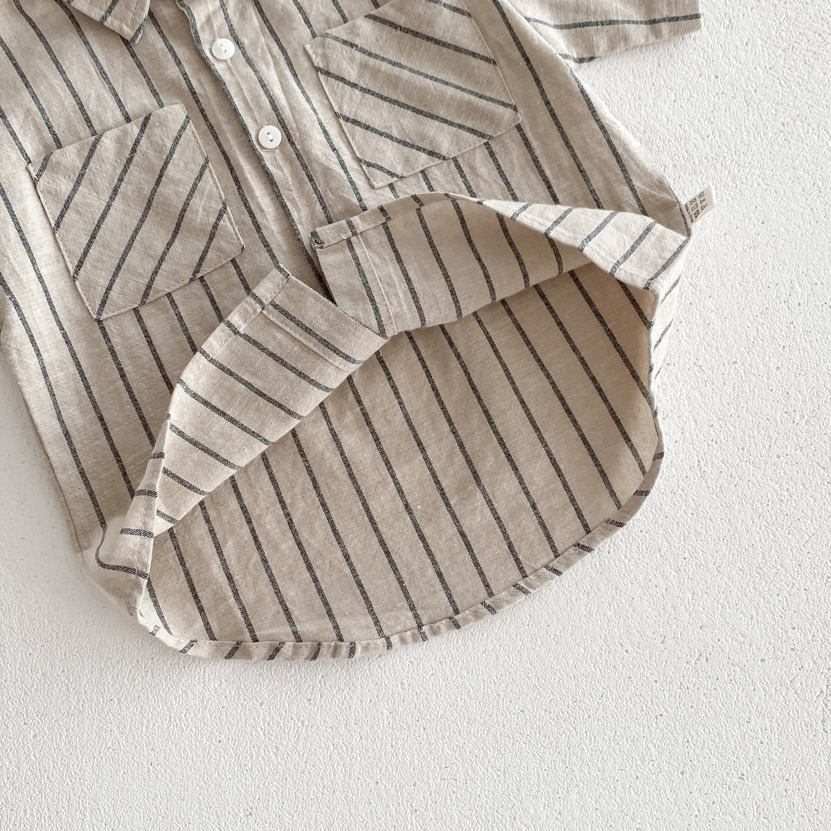 さらっと涼しくきちんと見えが叶う 子ども半袖シャツ＆ショートパンツセット ストライプ柄 コットン アプリコット 80〜120cm