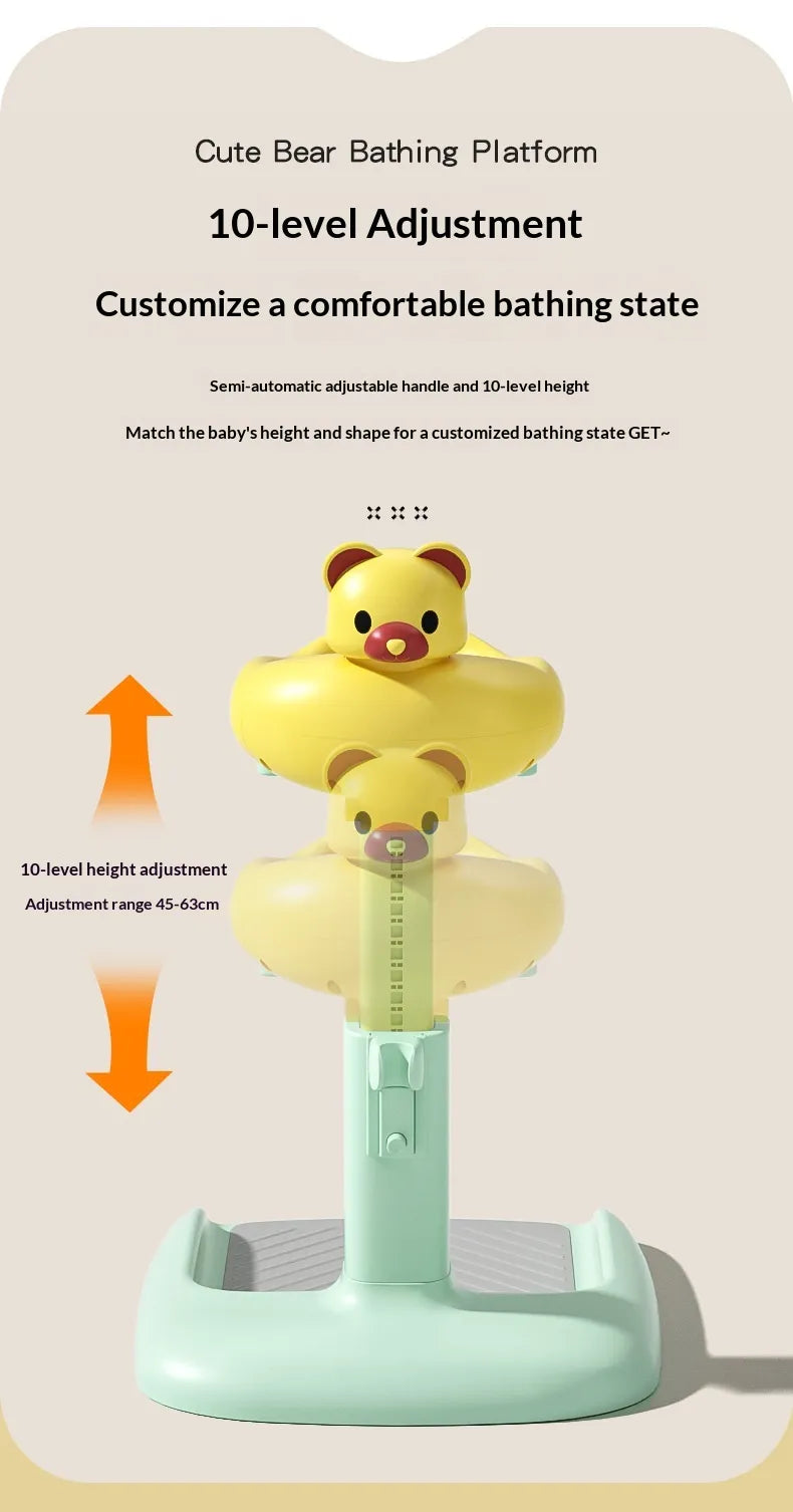 6ヶ月頃から安心・快適 くまデザインのベビー立っちお風呂スタンド シャワーヘッド固定付き ABS＋滑り止めシリコン 10段階高さ調整
