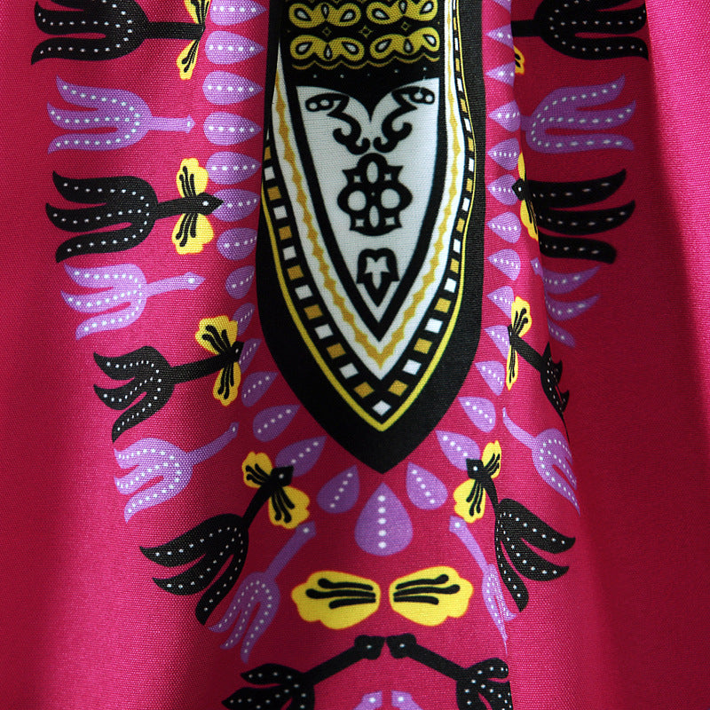 ぱっと華やぐカラフル柄でおしゃれ見えする 女の子ジャンパースカート ボヘミアンプリント シャーリングデザイン ポリエステル70% 90~130cm