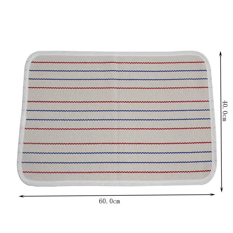 幅60cmと高さ40cmの寸法が示されたライン柄マットの俯瞰画像
