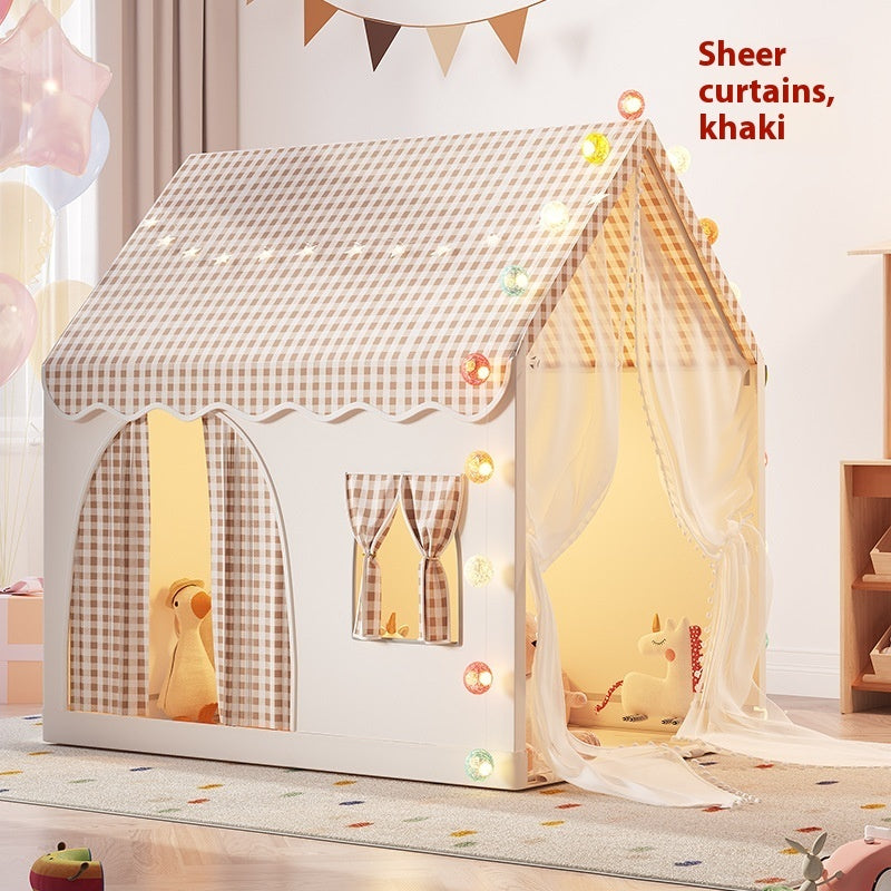 プリンセスキャッスル型キッズテント カーキ メッシュカーテン 室内テント
