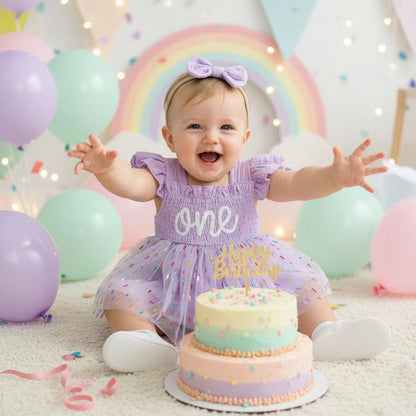 ふんわりチュールで写真映えする 女の子ベビーメッシュロンパース one刺しゅう ボウヘアバンド付き コットン 6〜18ヶ月